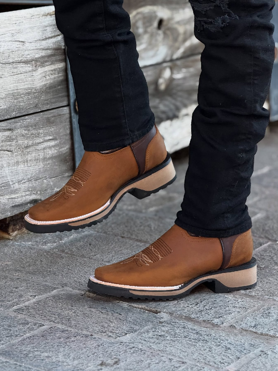 Totem Thick Heel Knight Boots Embroidered Square Toe Martin Boots