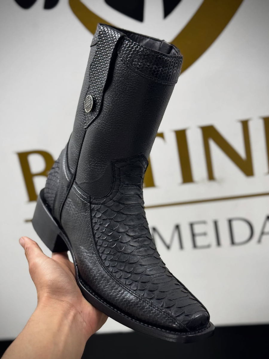 Black Square Toe Python Cowboy Boots