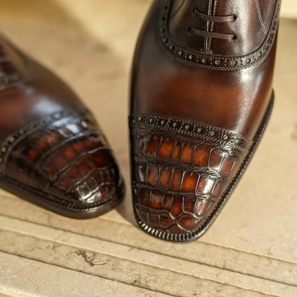 Vintage Crocodile Pattern Handmade Leather Shoes
