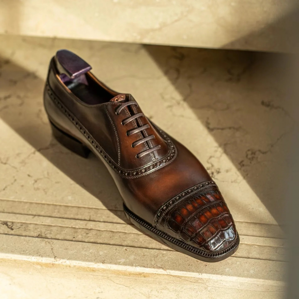 Vintage Crocodile Pattern Handmade Leather Shoes