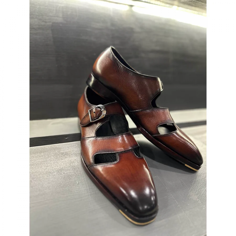 Tan Mirror Glossed Patina Sandals