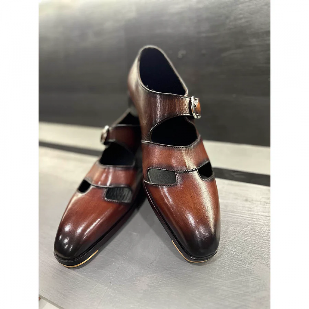 Tan Mirror Glossed Patina Sandals