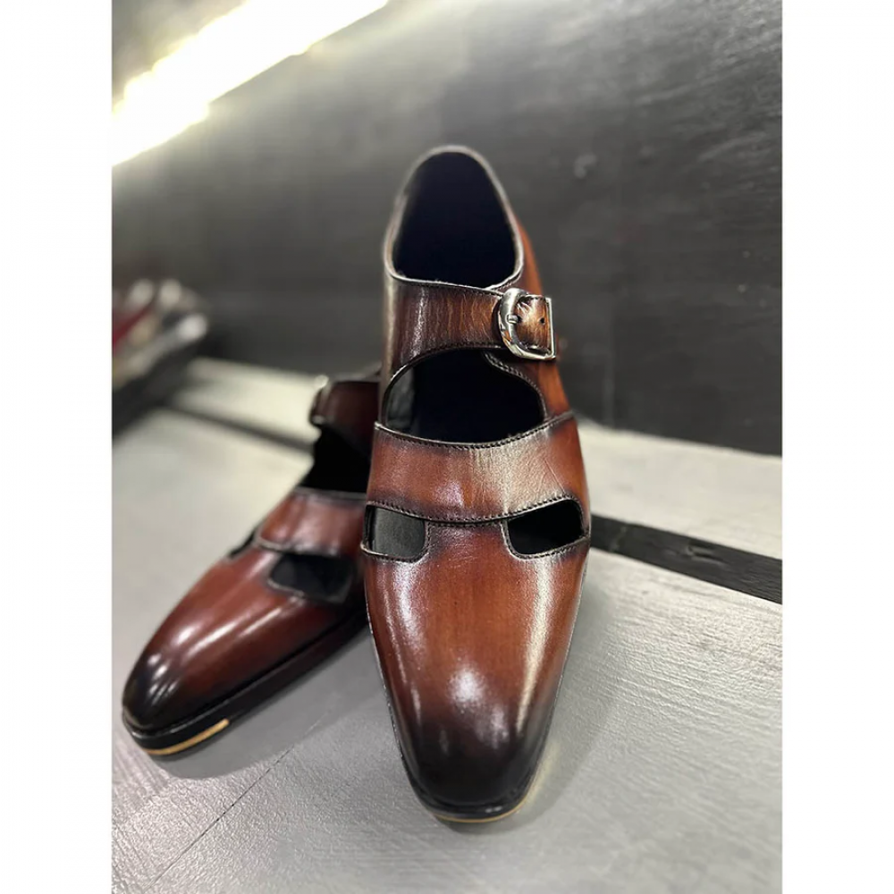 Tan Mirror Glossed Patina Sandals