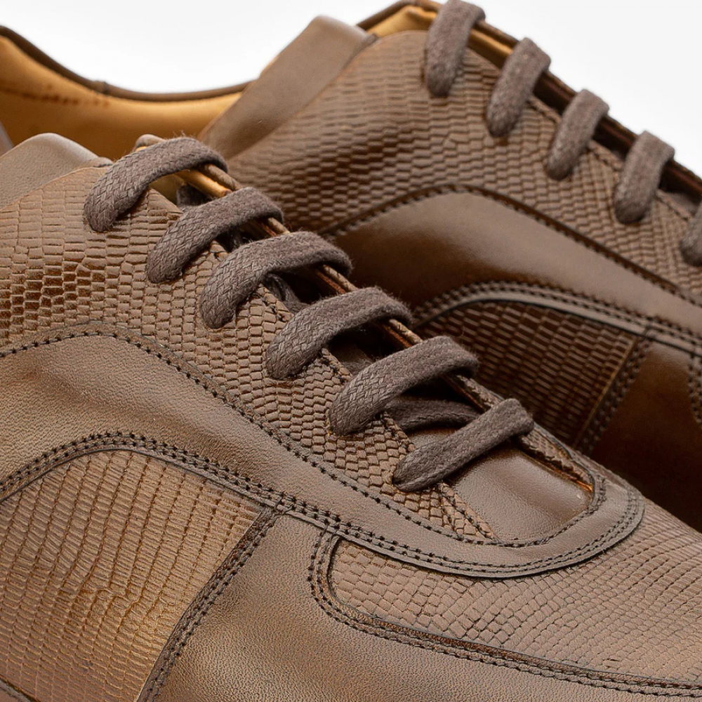 Brown Sneaker with Lizard Pattern detail