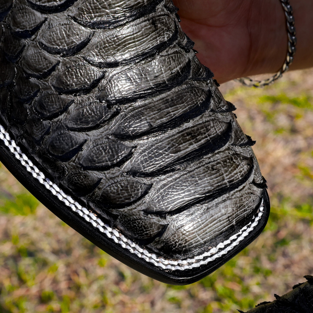 Crocodile Pattern Block Heel Pointed Toe Biker Boots