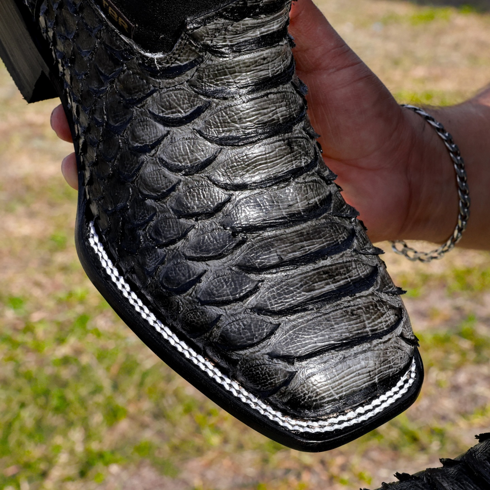 Crocodile Pattern Block Heel Pointed Toe Biker Boots