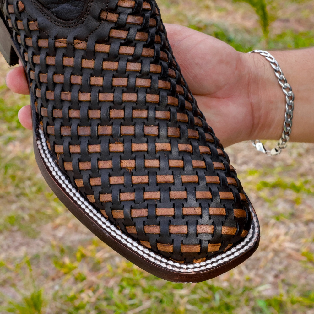 Embroidered Woven Mid-calf Western Cowboy Boots
