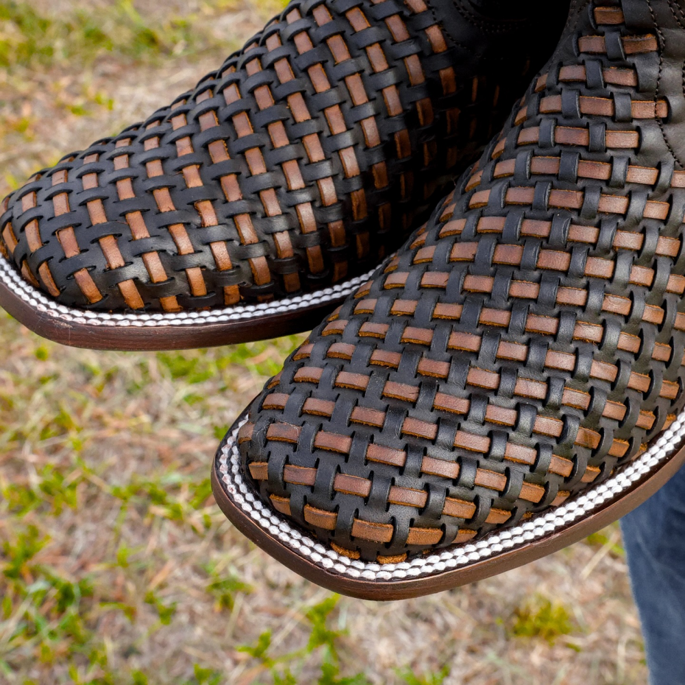 Embroidered Woven Mid-calf Western Cowboy Boots