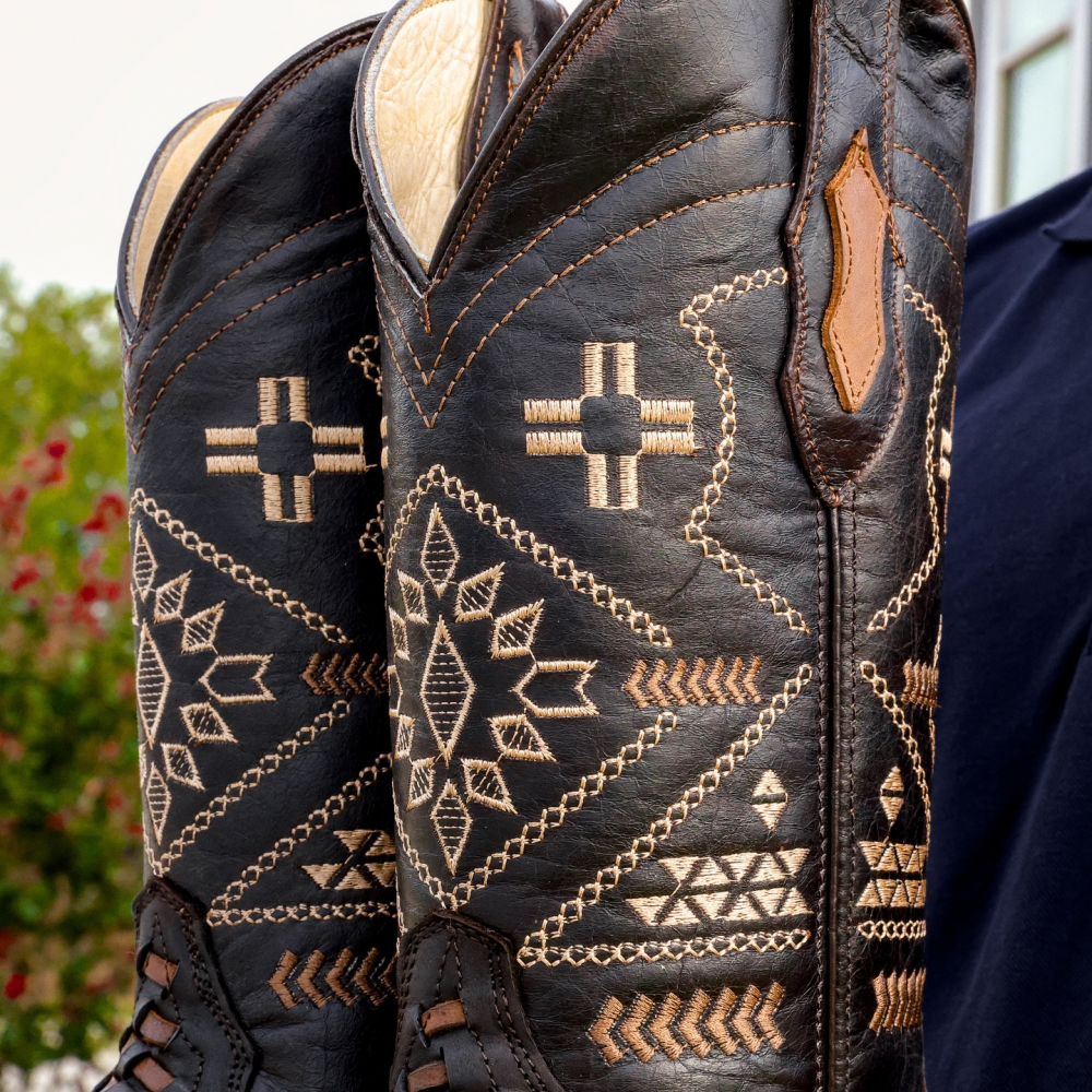 Embroidered Woven Mid-calf Western Cowboy Boots