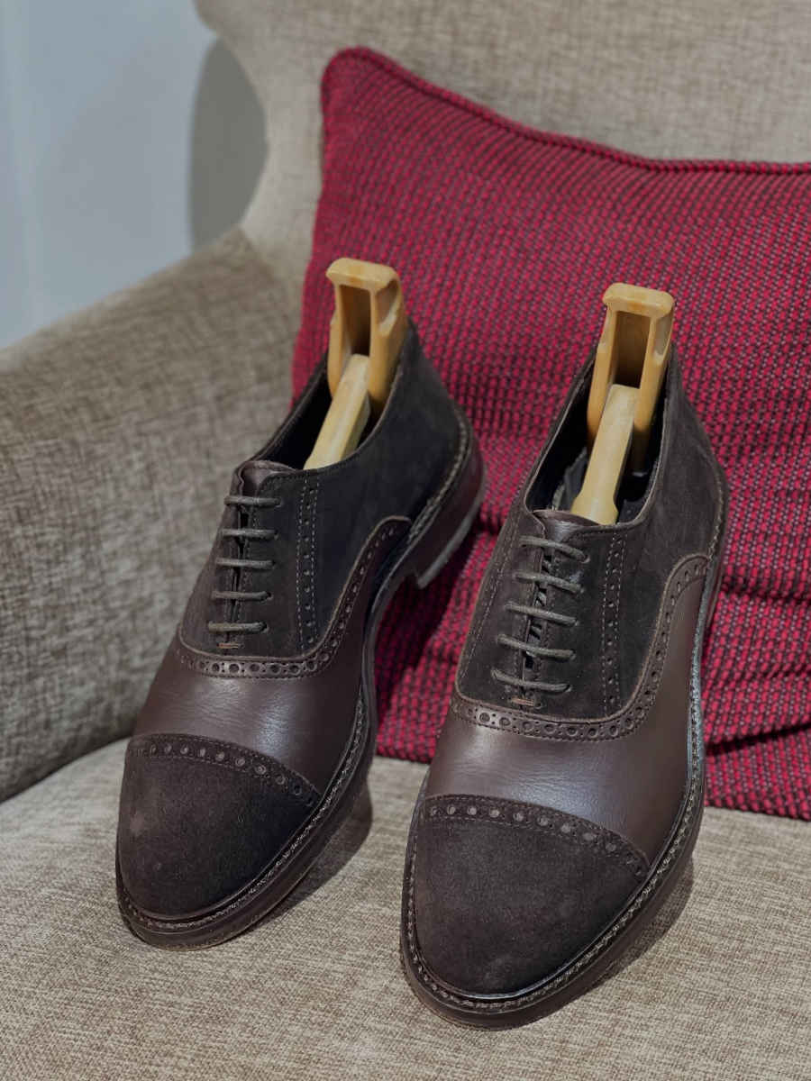 Handmade Brogue Carved Suede Shoes