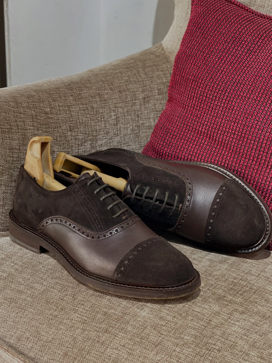 Handmade Brogue Carved Suede Shoes