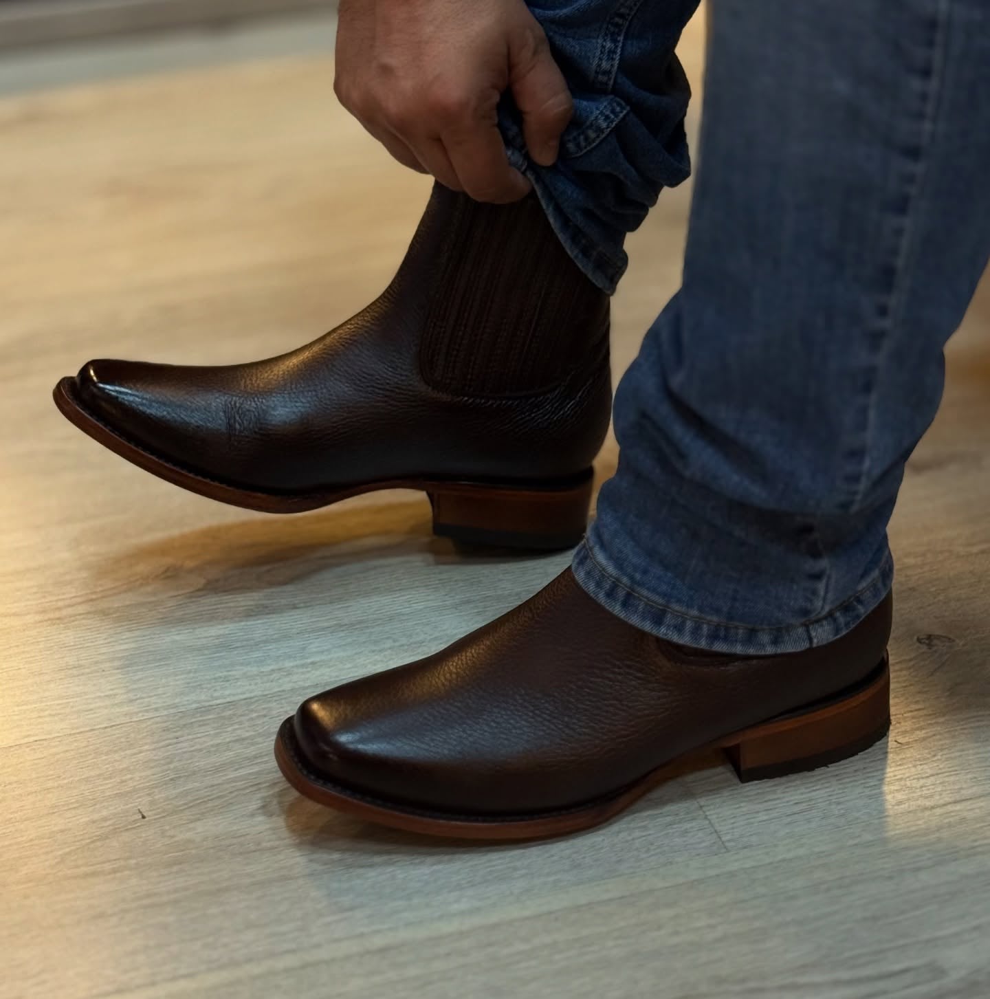 Brown Deerskin Pointed Toe Ankle Boots