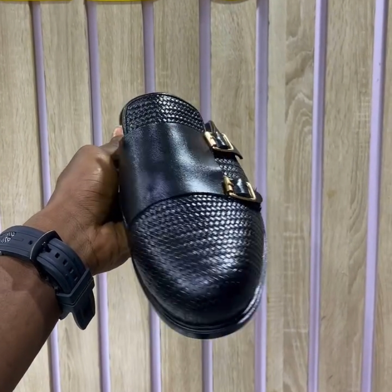 Handmade Men's Black Monk Half Slippers
