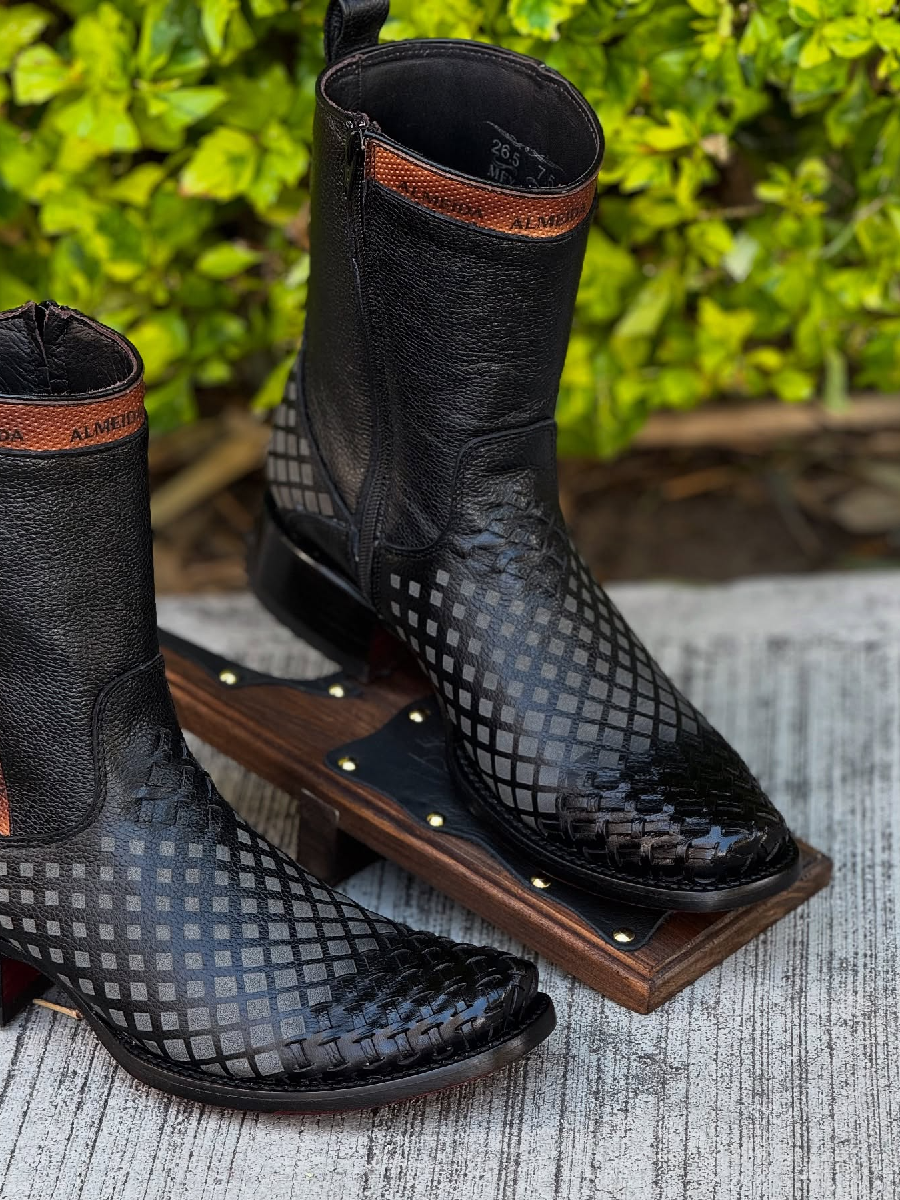 Plaid Low-heeled Mid-calf Boots