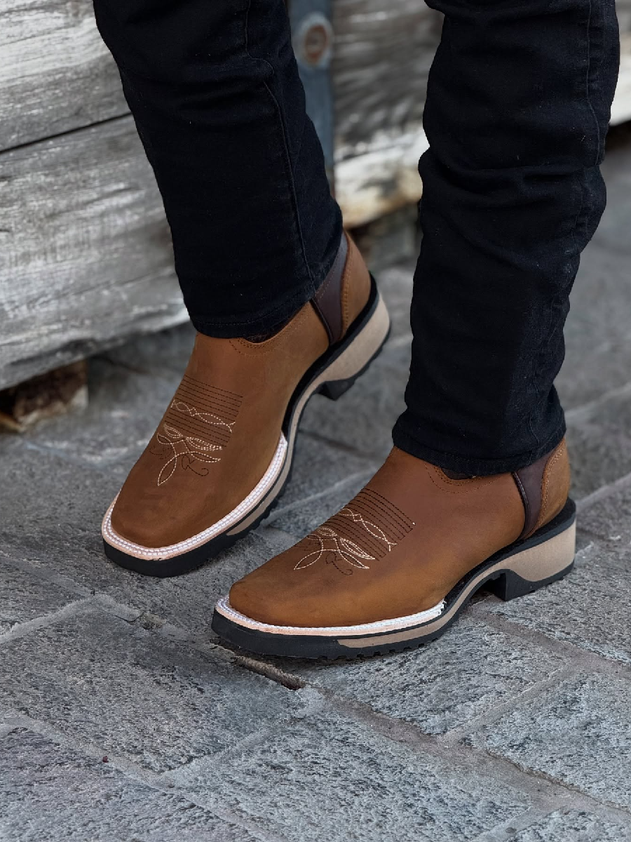 Totem Thick Heel Knight Boots Embroidered Square Toe Martin Boots