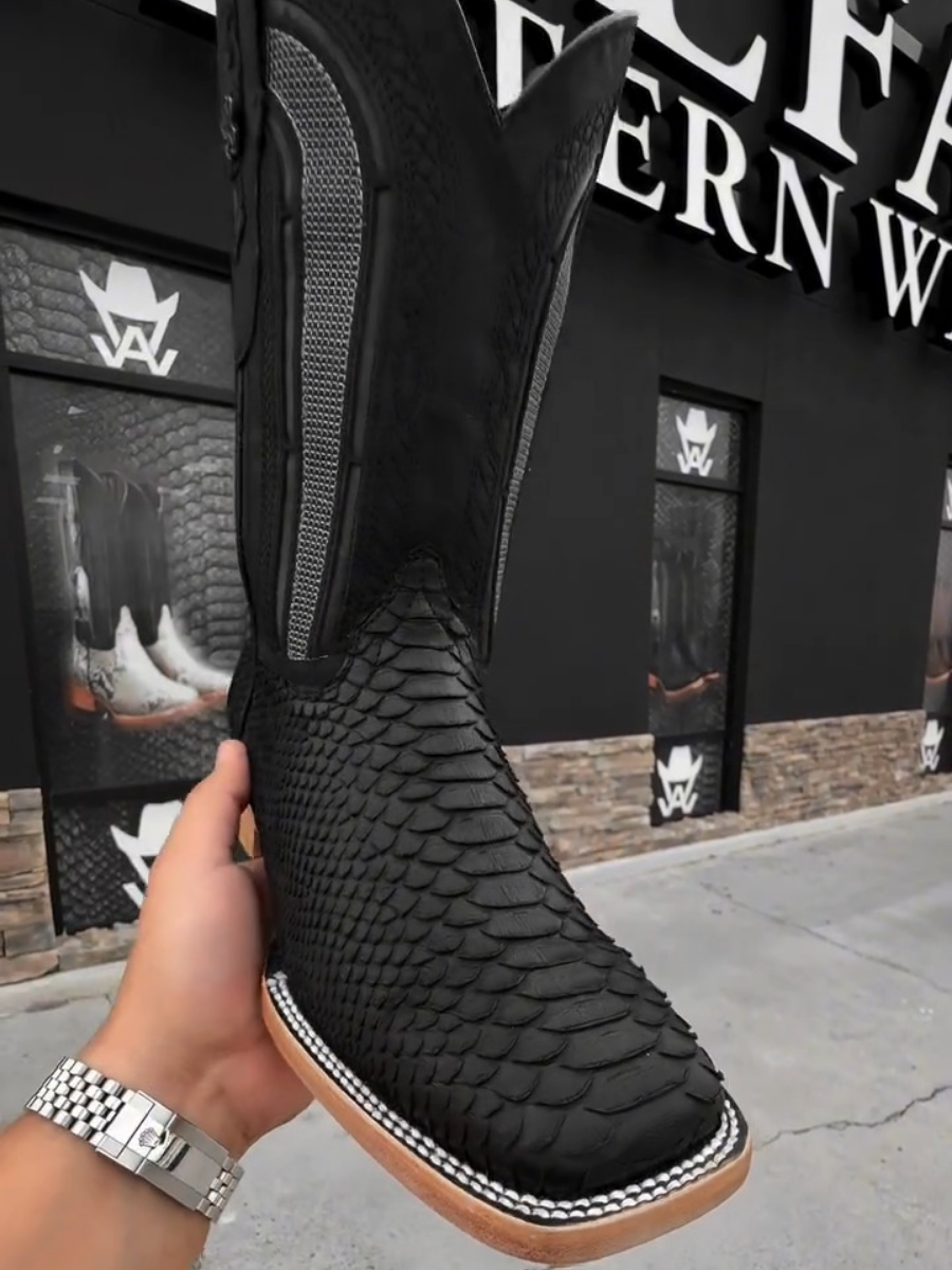 New Snake Print Mid-calf Western Cowboy Boots