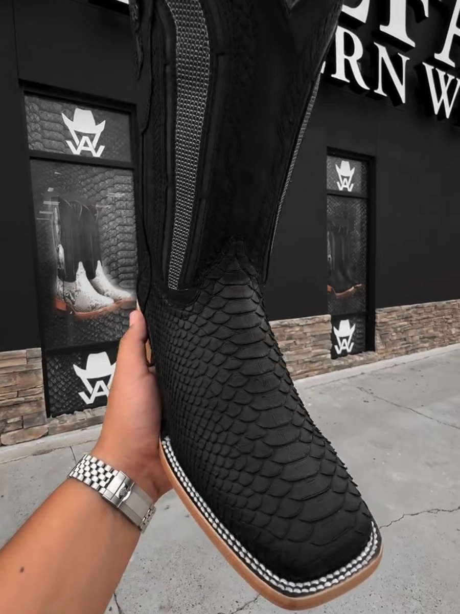 New Snake Print Mid-calf Western Cowboy Boots