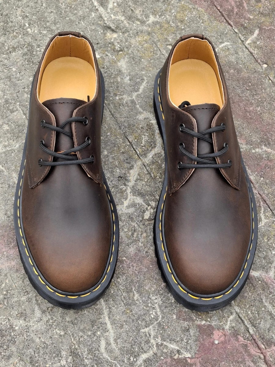 Genuine Leather Round Toe Lace-up Shoes