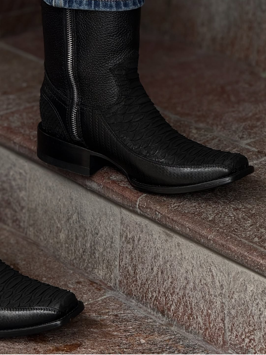 New Thick Heel Knight Crocodile Men's Boots