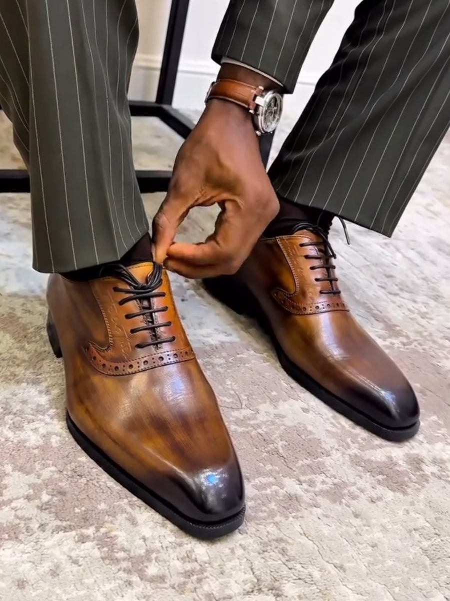 Vintage Handmade Genuine Leather Lace-up Shoes