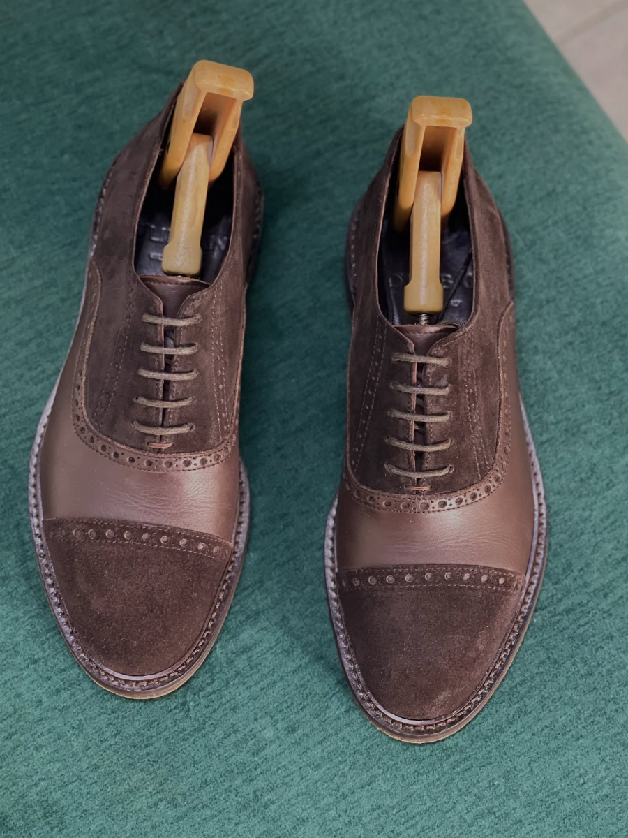 Handmade Brogue Carved Suede Shoes