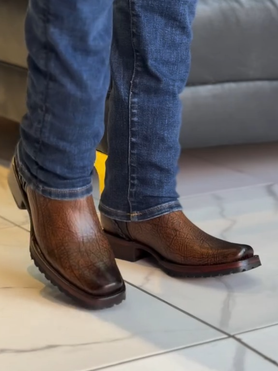 New Handmade Square Toe Thick Heel Boots