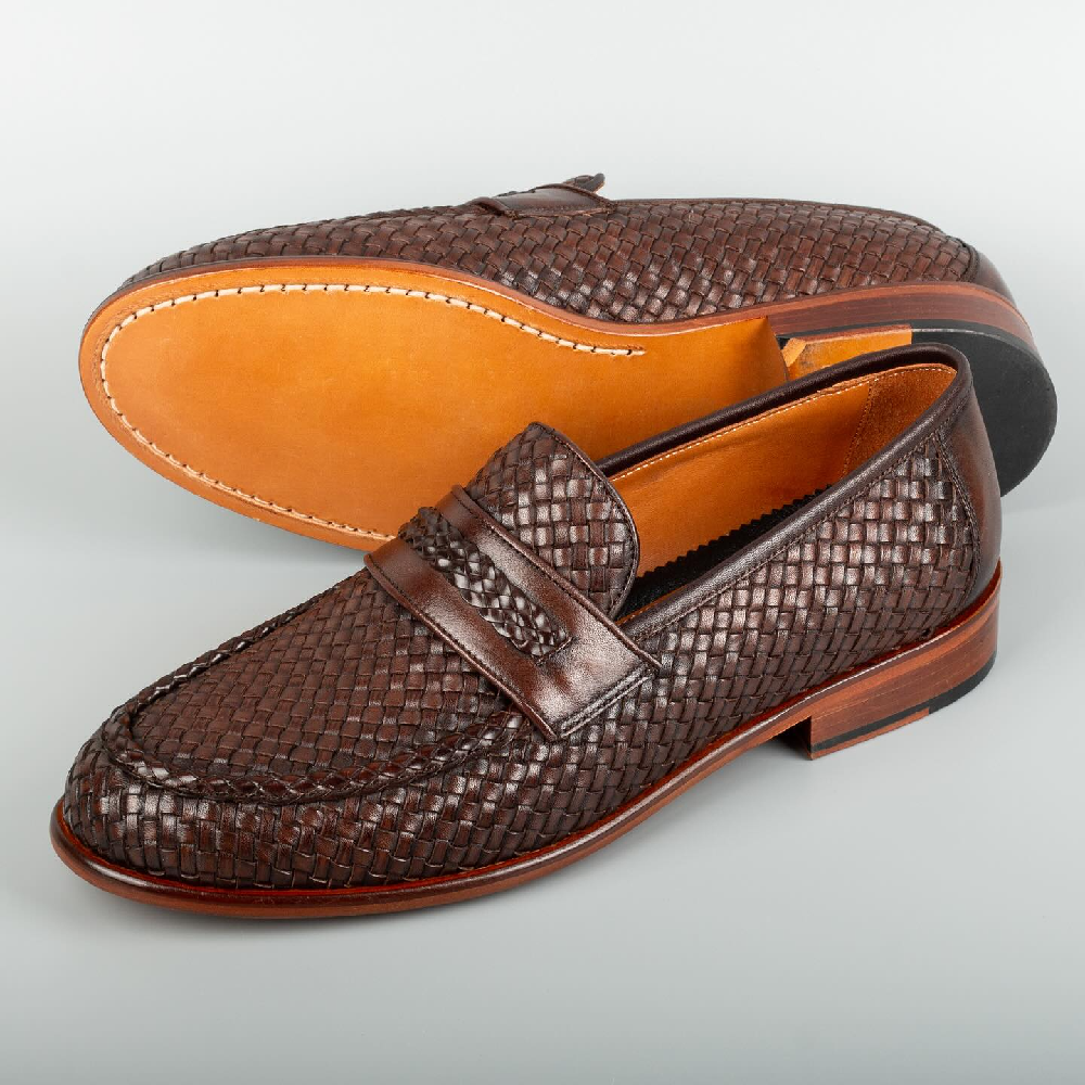 Braided Pointed Toe Casual Slip-On Leather Shoes