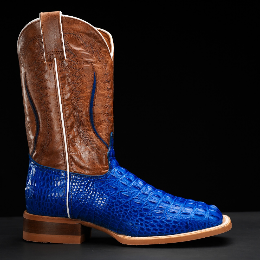 Royal Blue Caiman Horn Back Boots