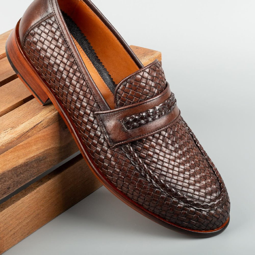 Braided Pointed Toe Casual Slip-On Leather Shoes