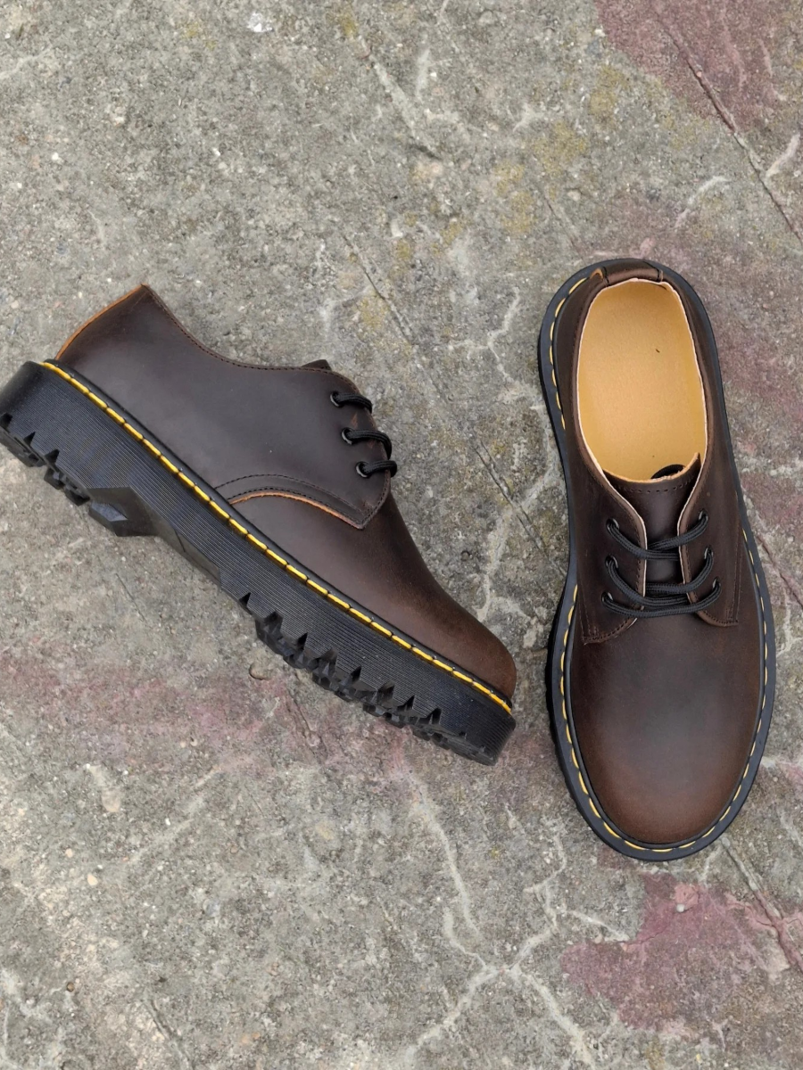 Genuine Leather Round Toe Lace-up Shoes
