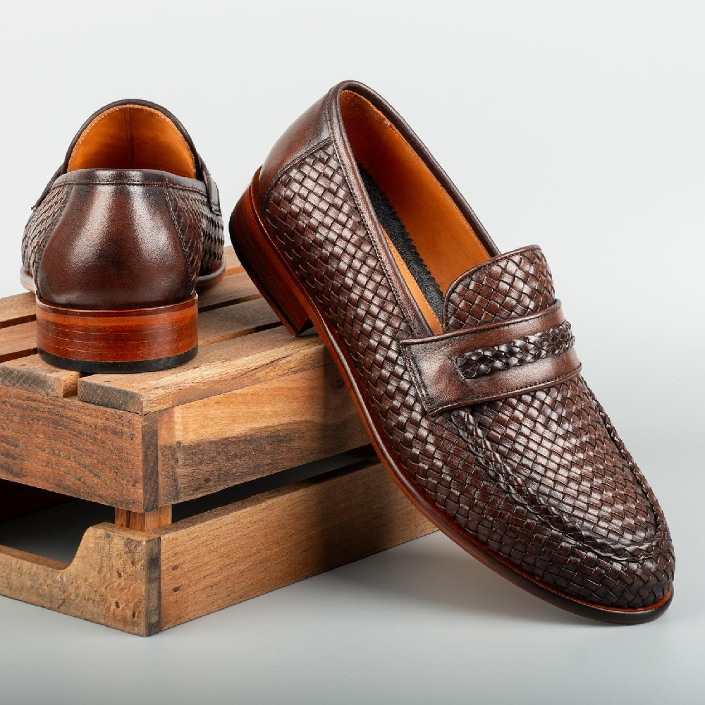 Braided Pointed Toe Casual Slip-On Leather Shoes