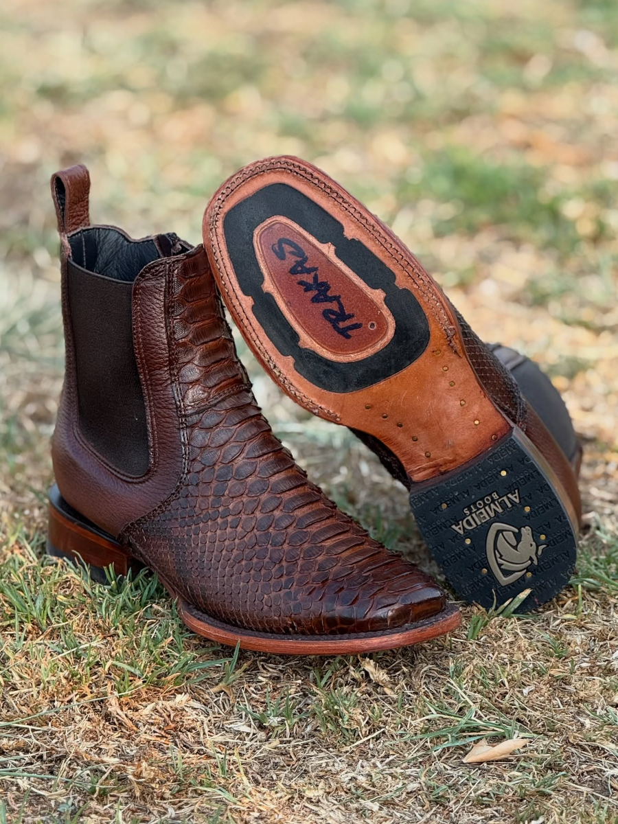 Chunky Heel Knight Crocodile Square Toe Snake Print Western Cowboy Boots