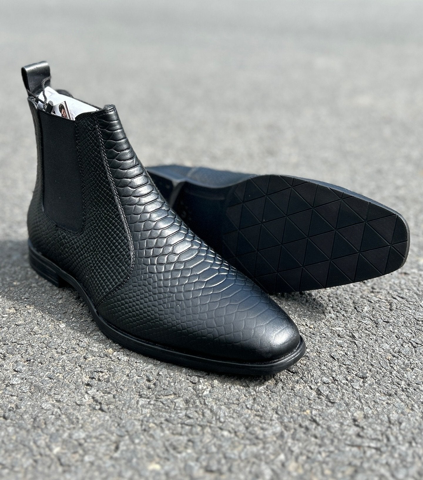 Chelsea Short Boots Mid-cut Leather Boots Men's Black Trendy Shoes