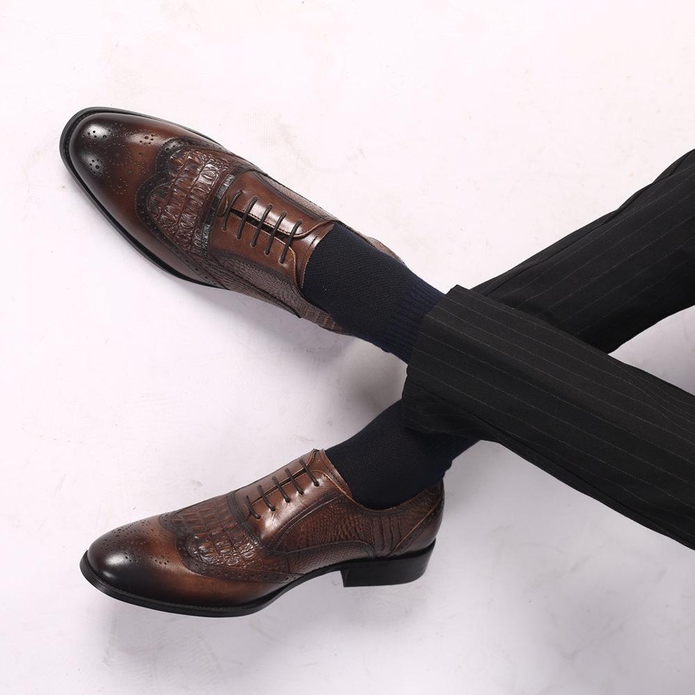 Oxford Vintage Leather Shoes Crocodile Pattern Leather Shoes