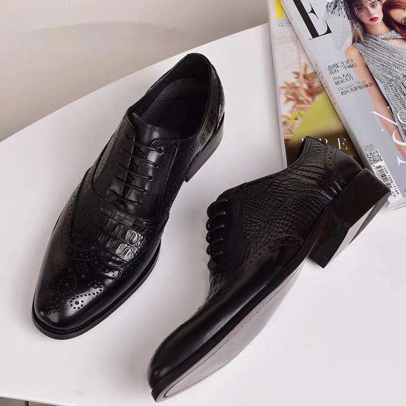 Oxford Vintage Leather Shoes Crocodile Pattern Leather Shoes
