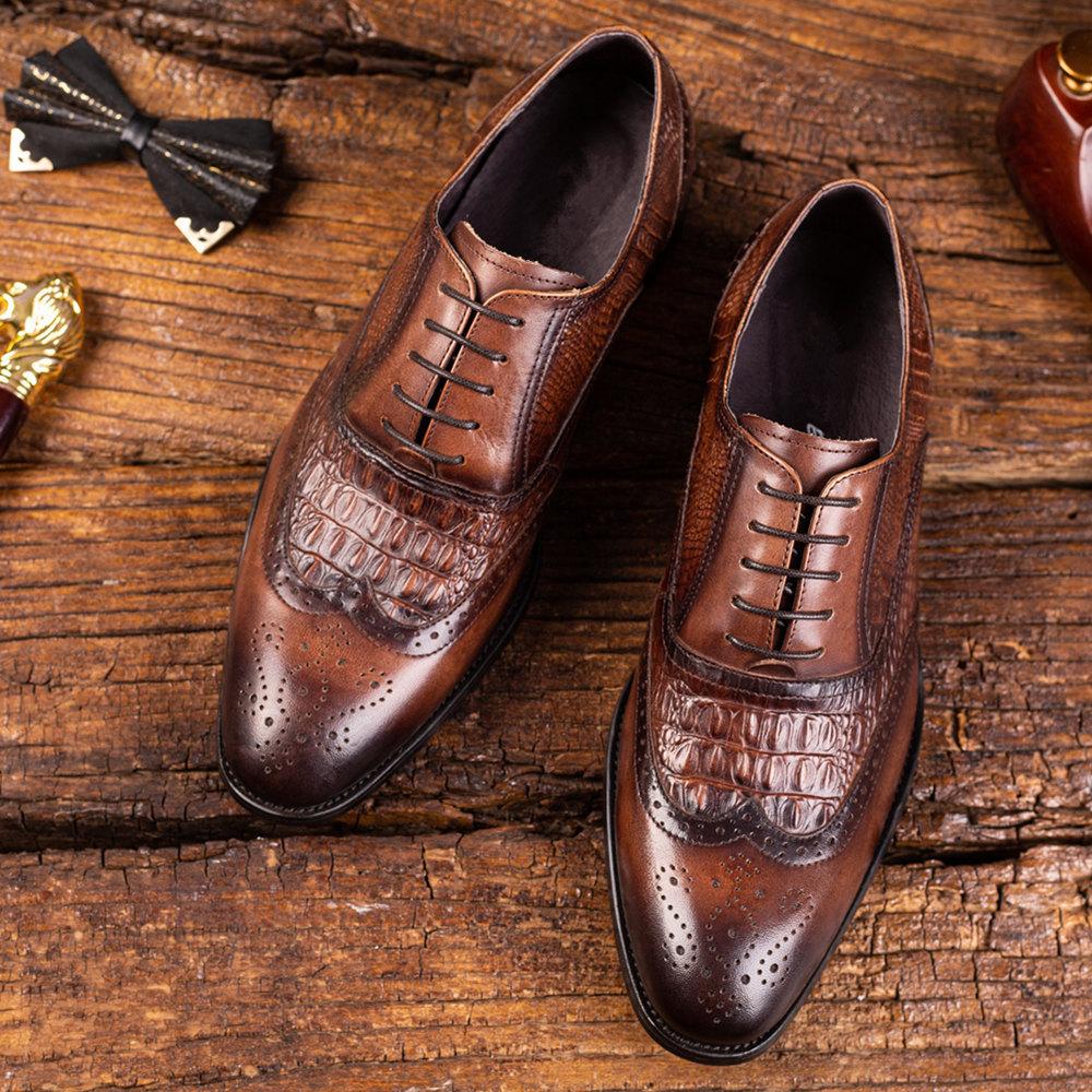 Oxford Vintage Leather Shoes Crocodile Pattern Leather Shoes