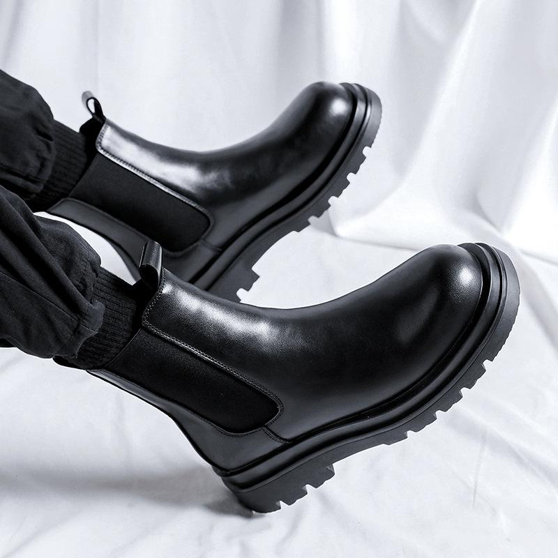 Chelsea Boots Men's High Top Leather Shoes Cigarette Boots