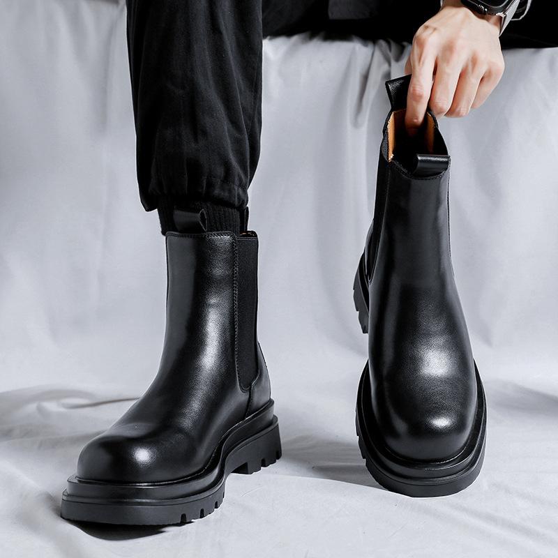 Chelsea Boots Men's High Top Leather Shoes Cigarette Boots