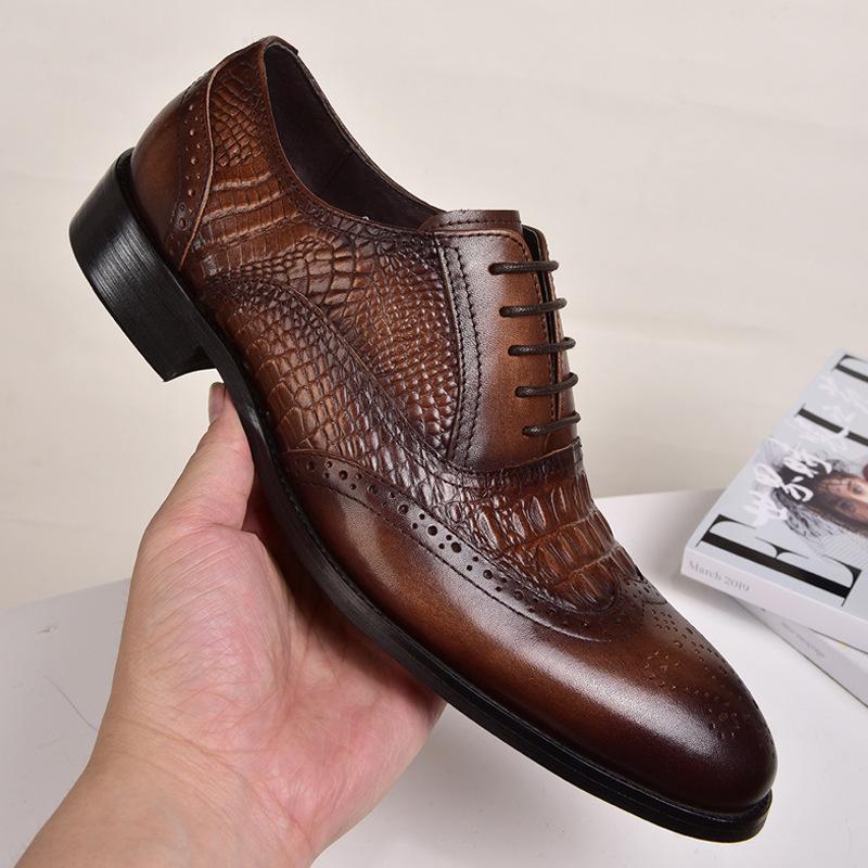 Oxford Vintage Leather Shoes Crocodile Pattern Leather Shoes