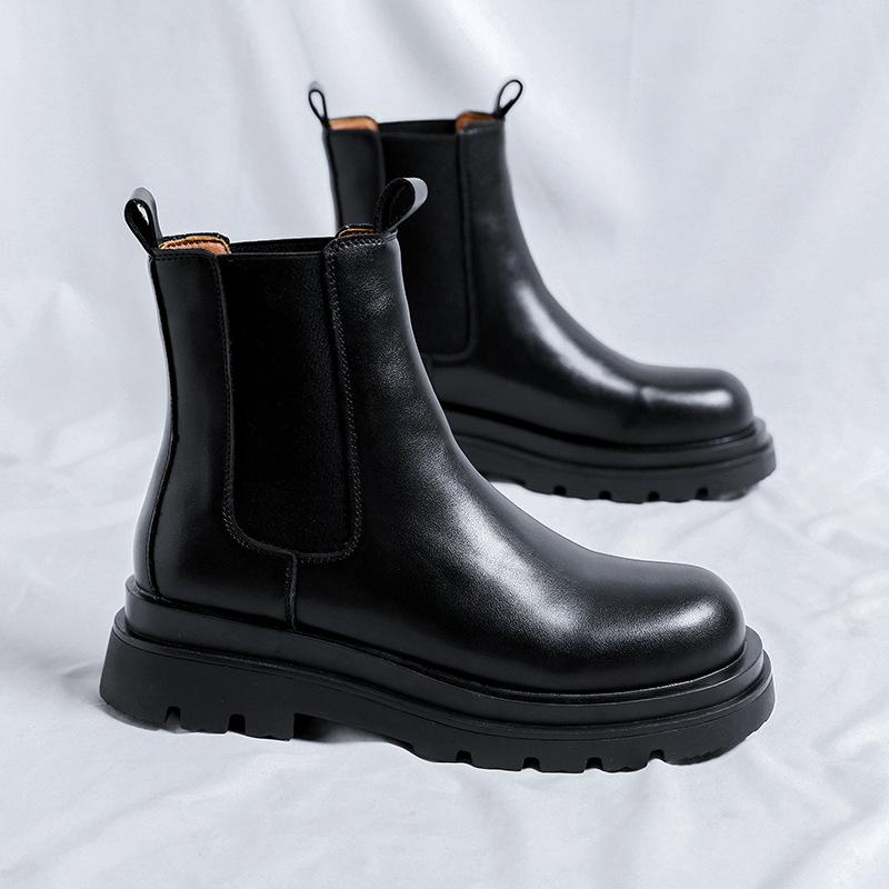 Chelsea Boots Men's High Top Leather Shoes Cigarette Boots