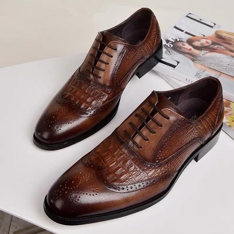 Oxford Vintage Leather Shoes Crocodile Pattern Leather Shoes