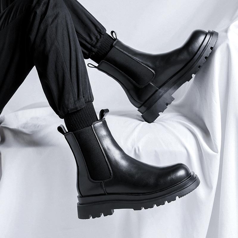 Chelsea Boots Men's High Top Leather Shoes Cigarette Boots