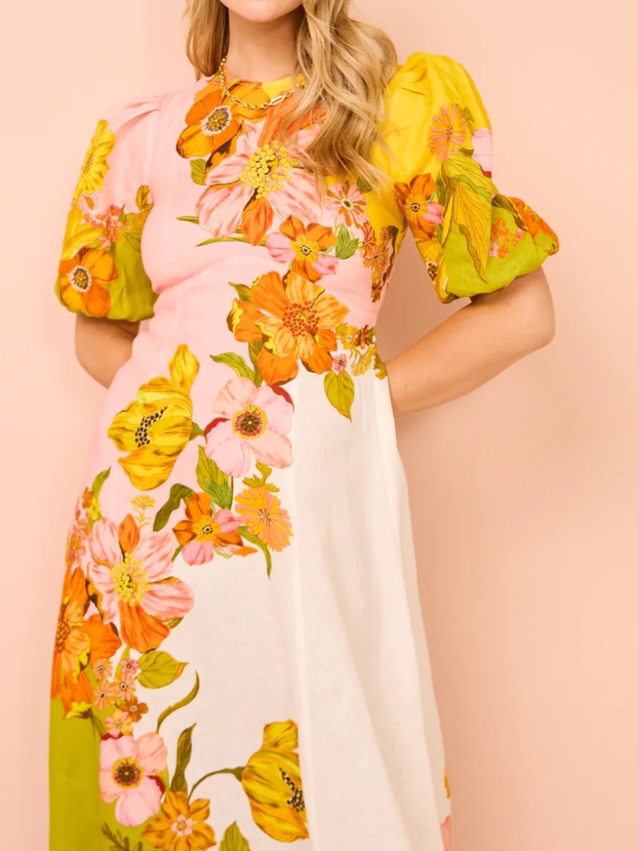 Printed Puff Sleeve Slim Dress