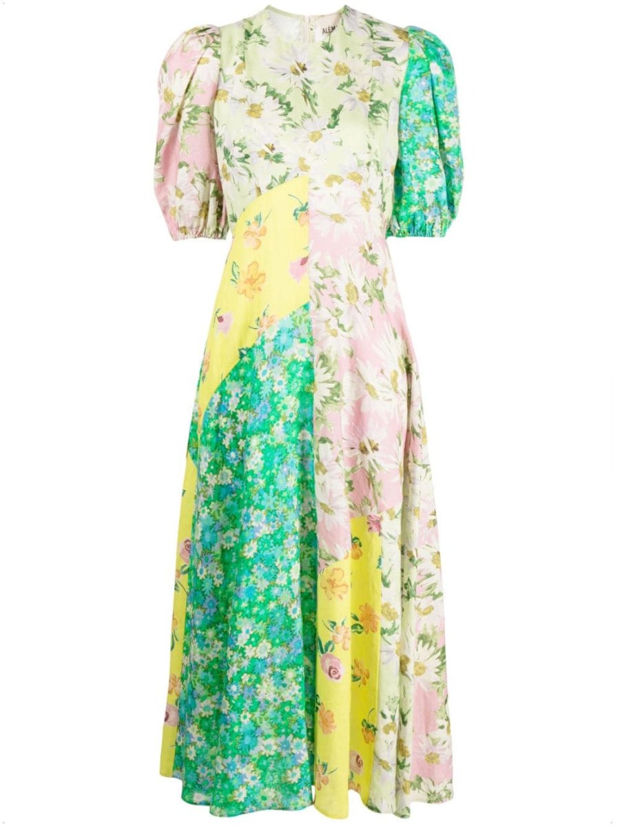 Printed Puff Sleeve Slim Dress