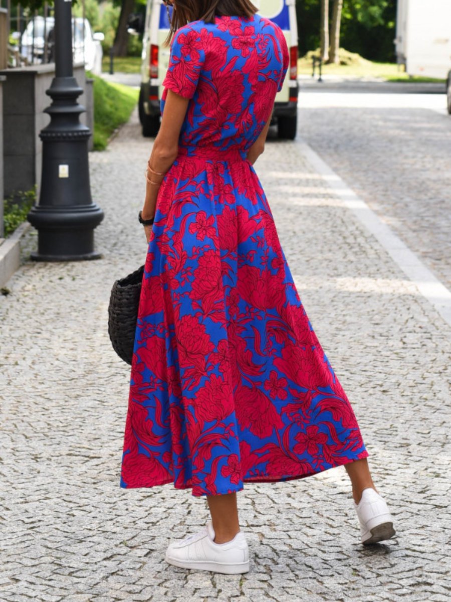 Summer New V-Neck Printed Strappy Dress