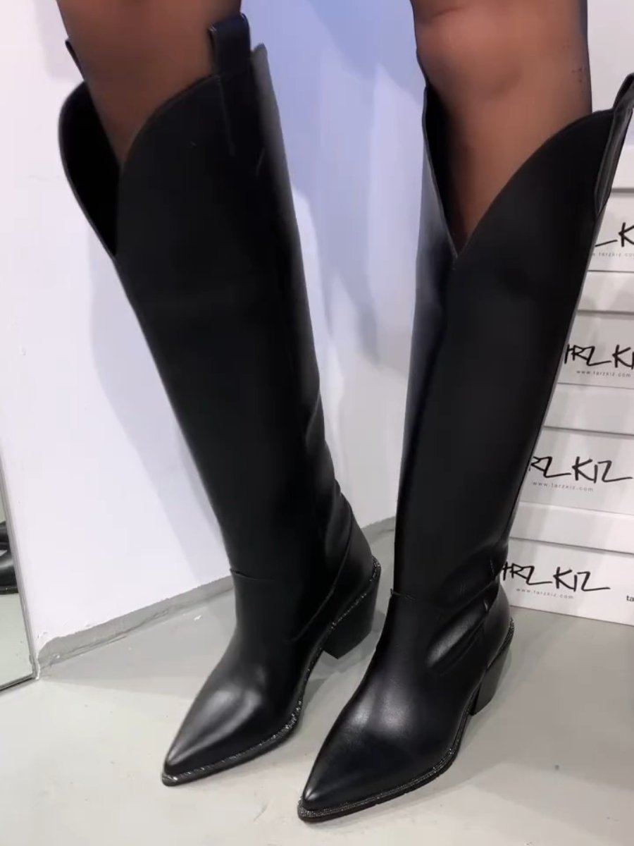 Long V-neck Boots Pointed Toe Knight Boots