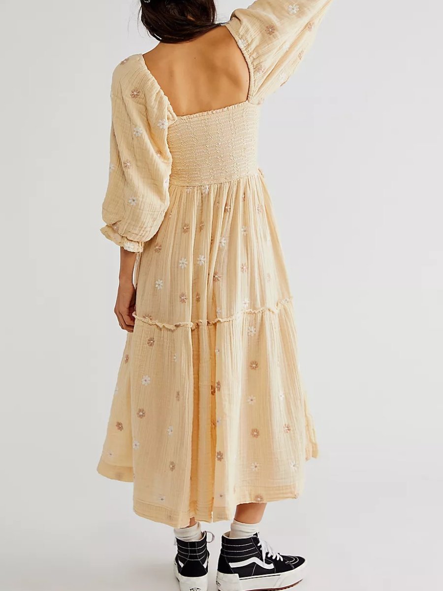 Printed Square Neck Sunflower Dress