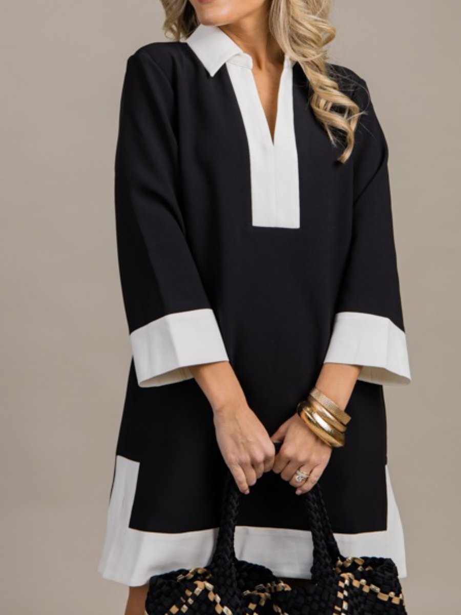 Chic Black And White Colorblock Dress