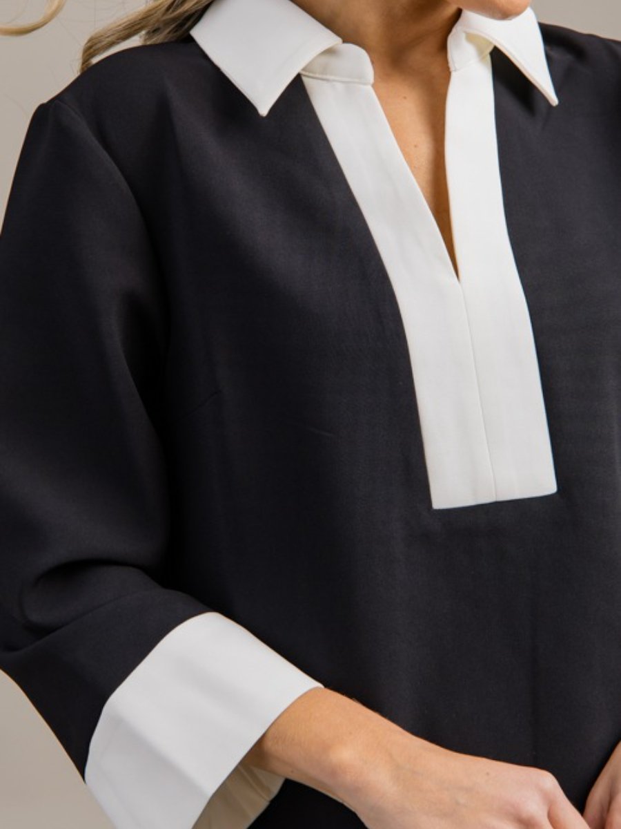 Chic Black And White Colorblock Dress