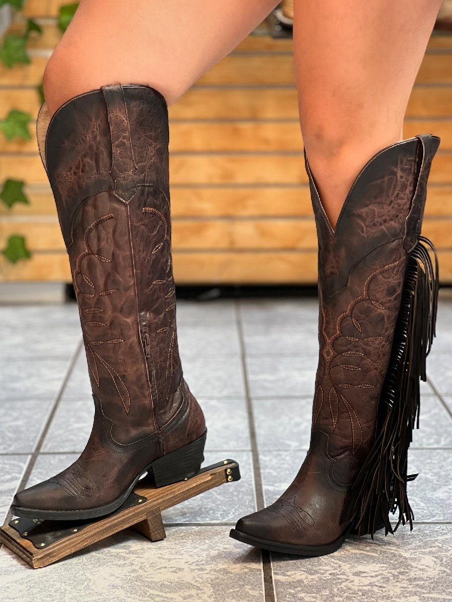 Women's Chunky Heel Tassel Boots High Heel Boots